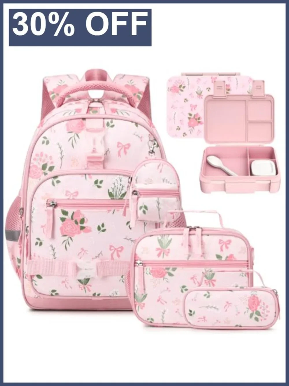 Kids Backpack with Bento Box Lunch Bag Pencil Case Coin Purse 5-Piece Set